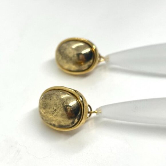 HANDMADE VINTAGE FROSTED TEARDROP CLIP ON EARRINGS ANTIQUED GOLD TONE LONG - Picture 7 of 12